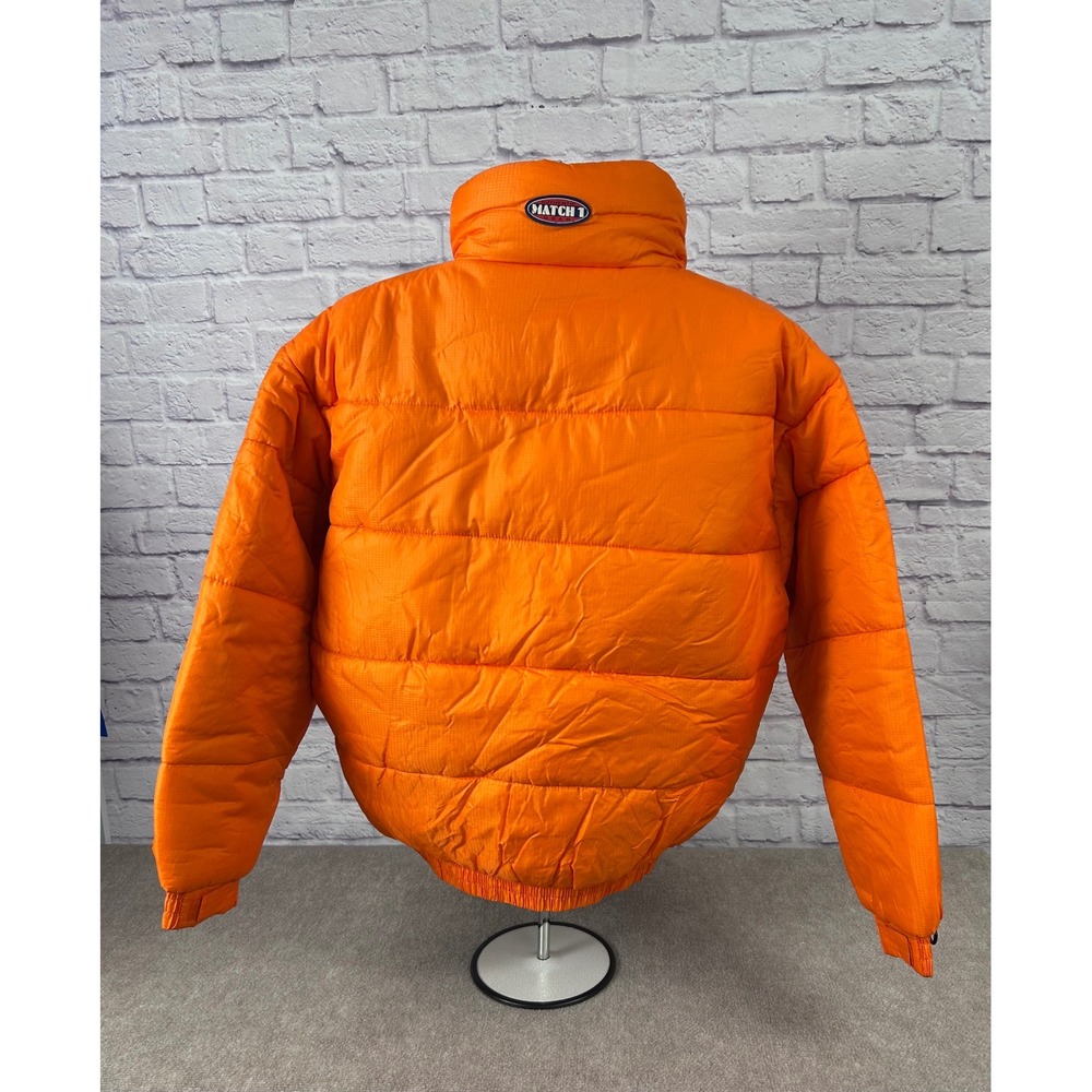 Vintage Y2K Match 1 Orange Puffer Jacket Full Zip Collared Winter Size XL NEW - Picture 4 of 9